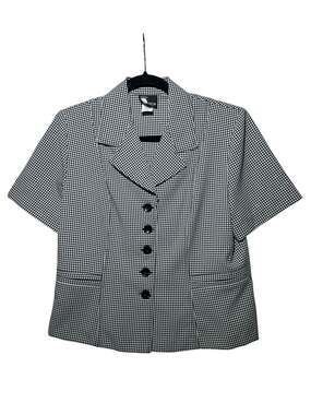 First Option Short Sleeve Black and White Gingham Blazer Size 8
